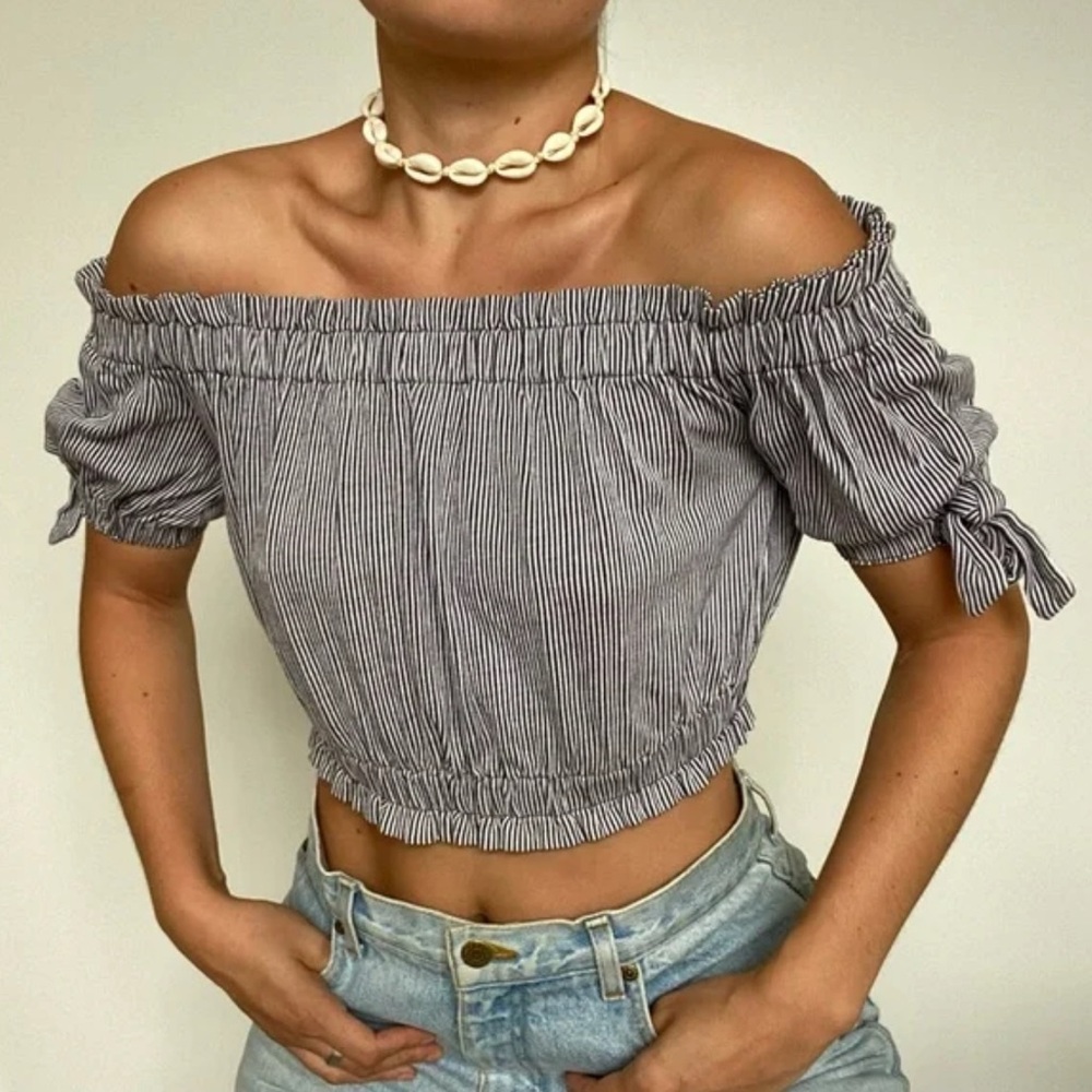 H&M Striped Off-Shoulder Top